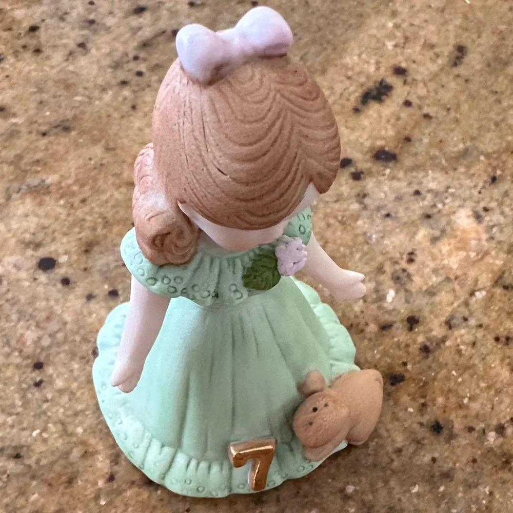 Growing Up Birthday Girls 7th birthday Figurine or cake topper. Brown hair.